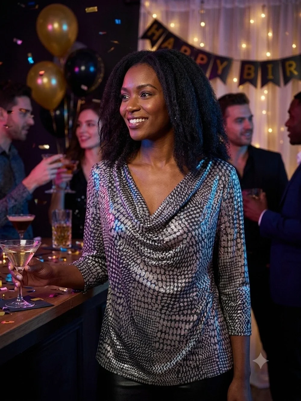 Metallic Silver Sequin Party Top - , Sparkle Sleeve Blouse